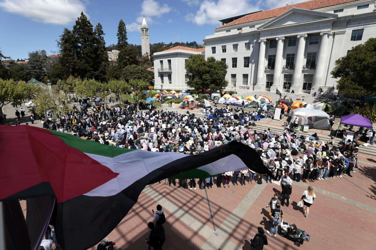 Protestas en universidad de Estados Unidos contra el genocidio en Gaza. Foto: EFE.