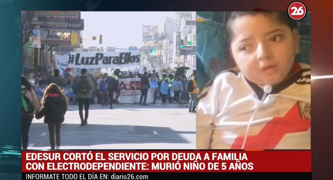 Muere niño electrodependiente por corte de Edesur