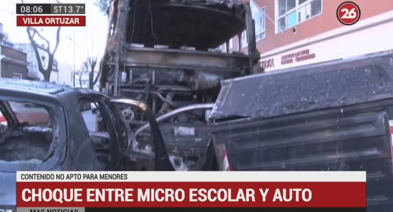 Choque auto escolar - incendio