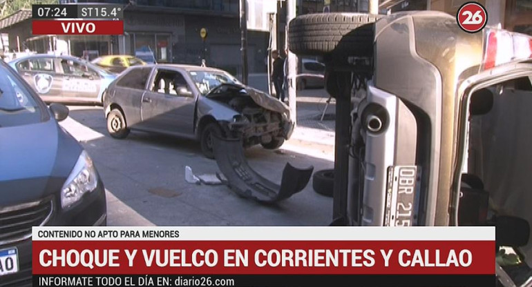 Choque y vuelco en Corrientes y Callao, Canal 26