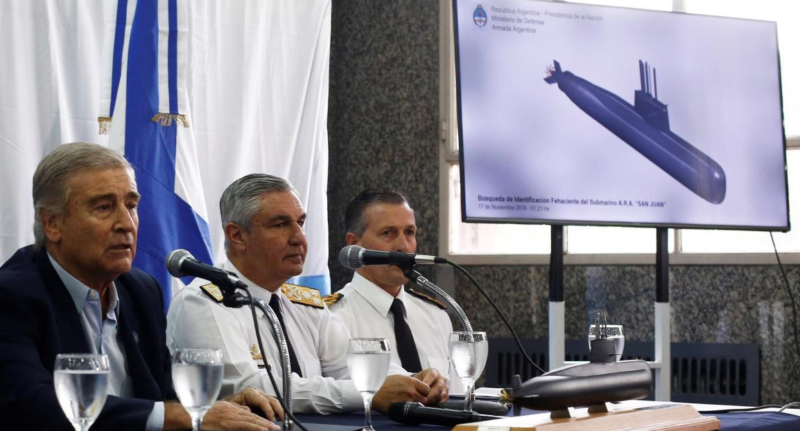 Conferencia de prensa de Aguad y la Armada Argentina tras hallazgo del ARA San Juan (Reuters)