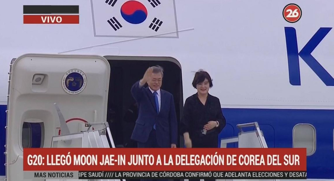 Arribo al país para la Cumbre del G20 de Moon Jae-In, presidente de Corea del Sur (Canal 26)