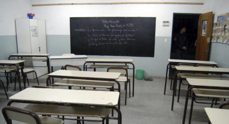 Aulas vacías, colegio sin clases, paro docente, medida de fuerza, docente