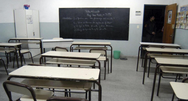 Aulas vacías, colegio sin clases, paro docente, medida de fuerza, docente