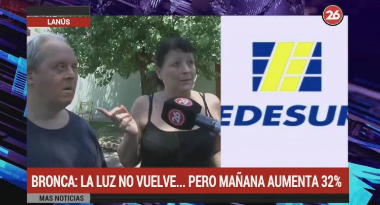 Vecinos de Lanús reclaman a Edesur que hace 6 días que no tienen luz (Canal 26)