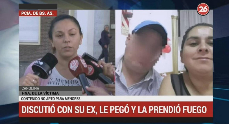 Su ex la prendió fuego delante de sus hijos y lucha por su vida (Canal 26)