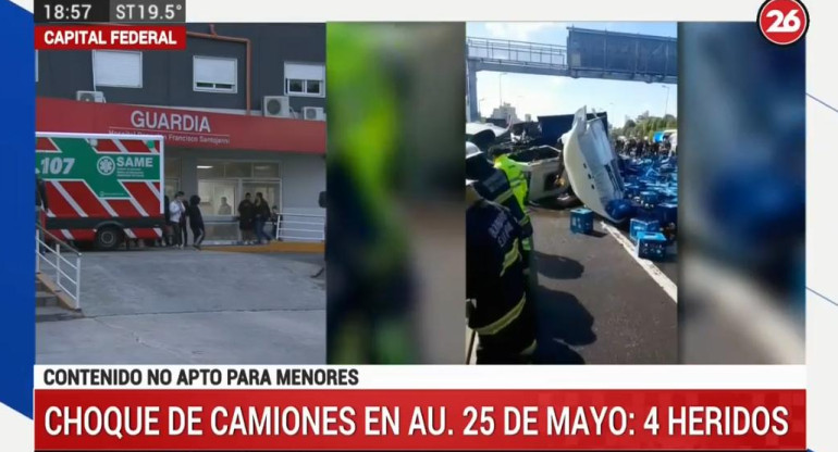 Choque de camiones en Autopista 25 de Mayo, accidente de tránsito, Canal 26