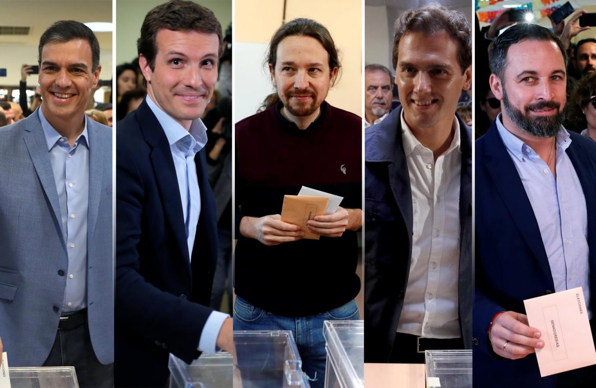 Elecciones en España,  Pedro Sánchez (PSOE), Pablo Casado (PP), Pablo Iglesias (Unidas Podemos), Albert Rivera (Ciudadanos) y Santiago Abascal (Vox) - Reuters