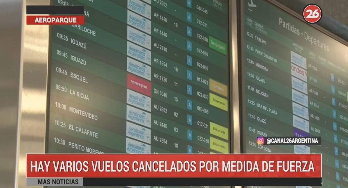 Vuelos de cabotaje cancelados por medida de fuerza de aeronavegantes (Canal 26)