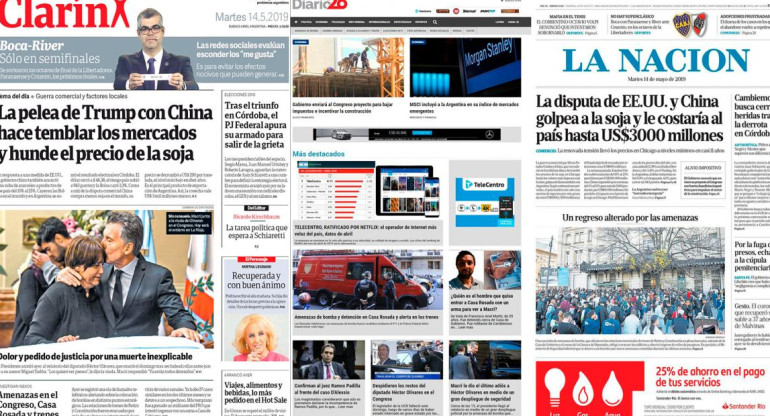 Tapas de diario 14-05-19 - Conflicto entre EE.UU y China y lunes complicado con amenazas y alertas