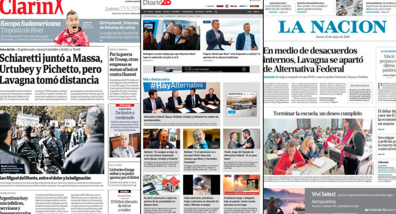 Portadas de Diarios Jueves 23-05-19