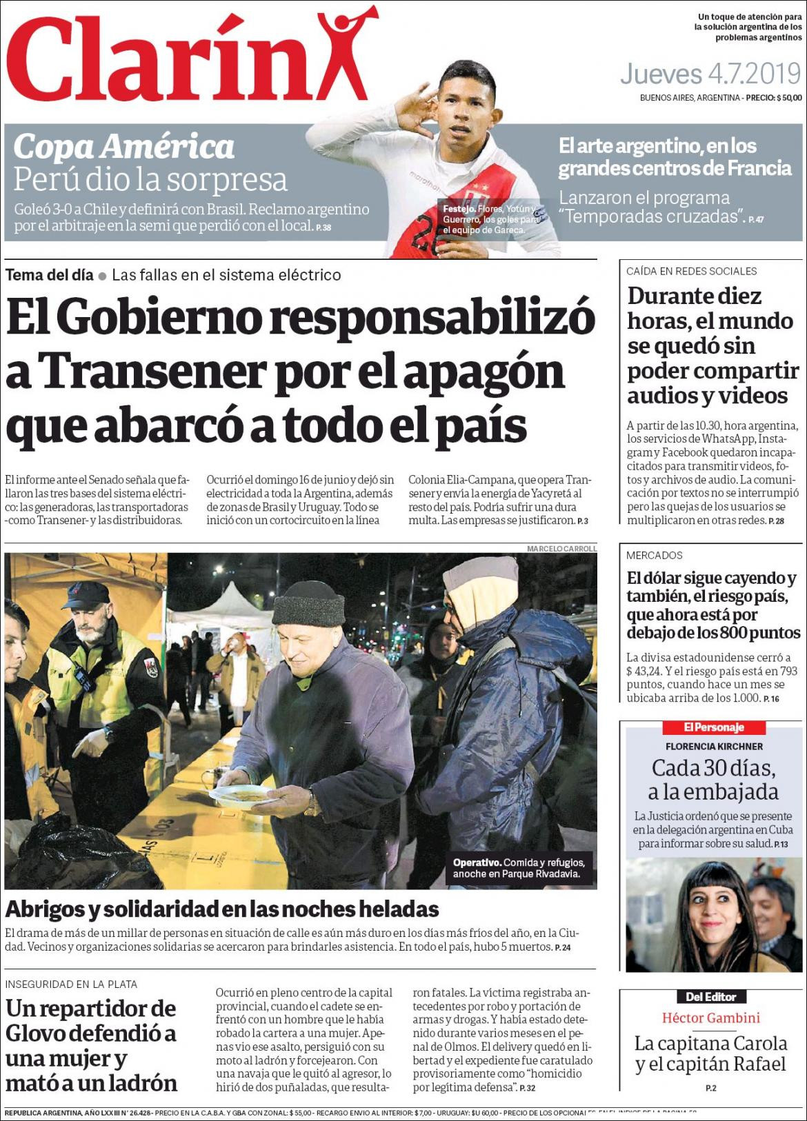 Tapas de diarios - Clarin jueves 04-07-19