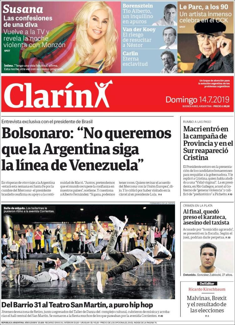 14-7-19, tapas de diarios, CLARIN