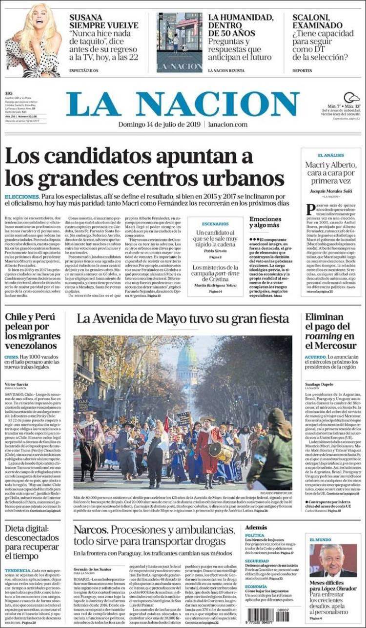 14-7-19, tapas de diarios, LA NACION