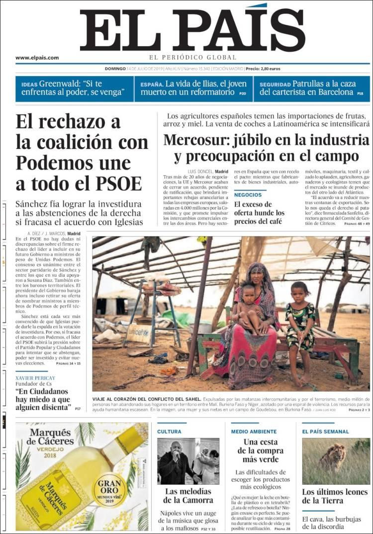 14-7-19, tapas de diarios, EL PAIS ESPAÑA