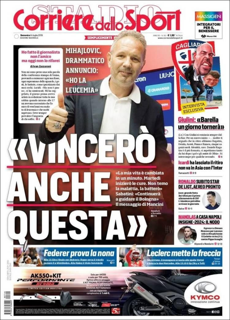 14-7-19, tapas de diarios, CORRIERE DELLO SPORT ITALIA