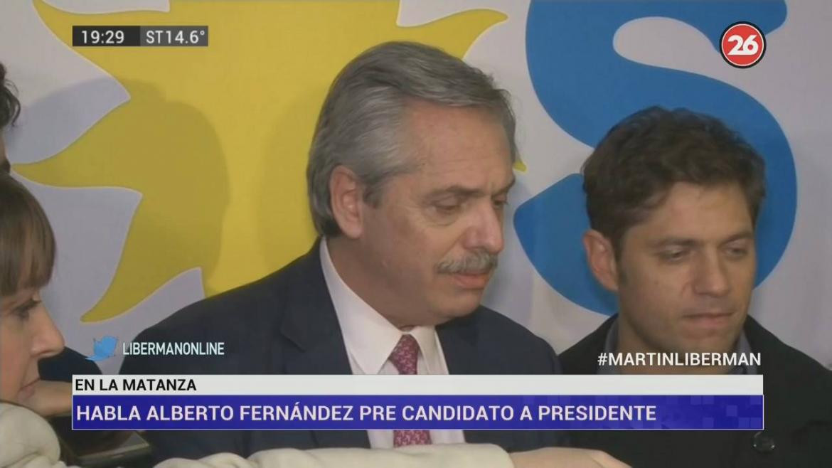 Alberto Fernández, Axel Kicillof, Verónica Magario, Elecciones 2019, Canal 26	