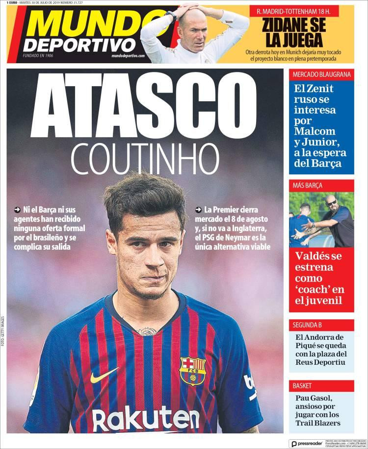 Tapas de diarios, Mundo Deportivo de España, martes 30-07-19