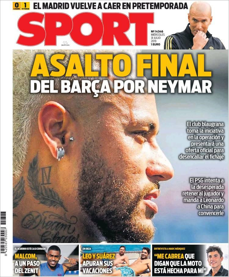 Tapas de diarios, Sport de España, miércoles 31-07-19