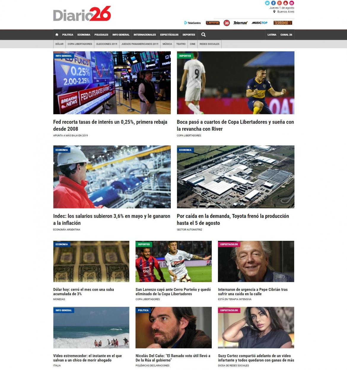 Tapas de diarios, Diario 26, 1 de agosto de 2019	