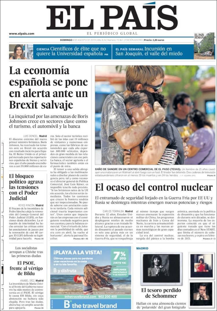 Tapas de diarios argentinos, El País, domingo 4 de agosto de 2019	