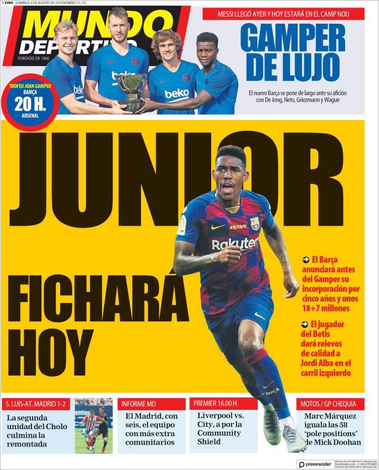 Tapas de diarios argentinos, Mundo Deportivo, domingo 4 de agosto de 2019	