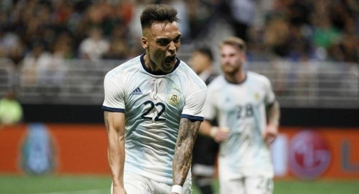 Partido amistoso: Festejo de Lautaro Martínez para la Seleccion Argentina ante Mexico, REUTERS