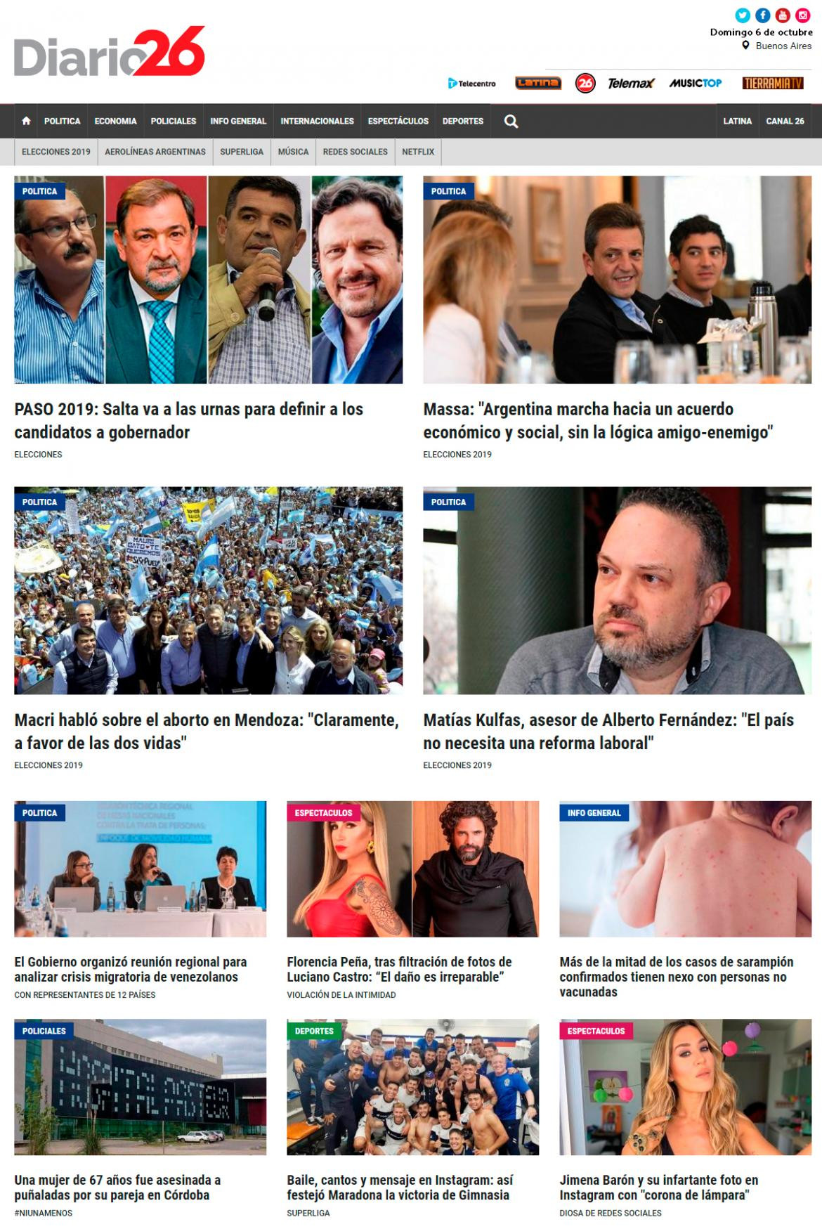 Tapas de diarios, Diario 26, domingo 6 de octubre de 2019