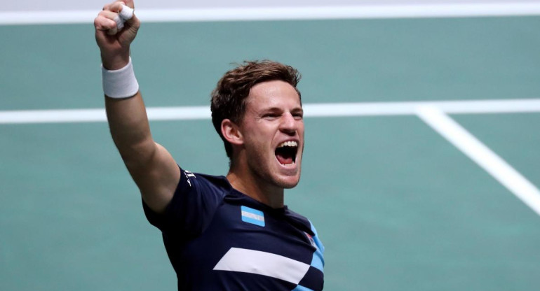 Festejo de Diego Schwartzman en la Copa Davis, REUTERS