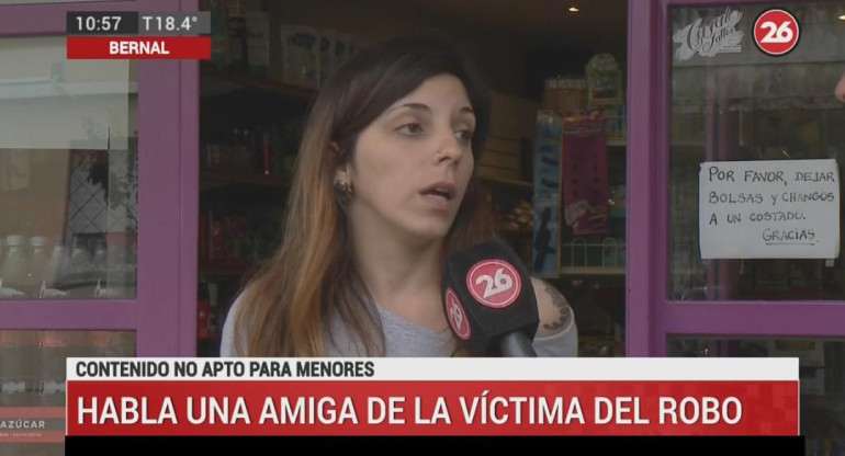 Vecina de familia que fue asaltada en Bernal, Canal 26