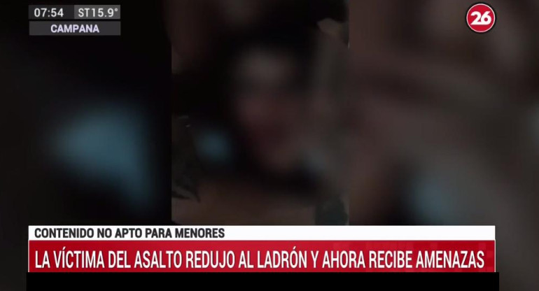 Hombre redujo a ladrones, Campana, Canal 26