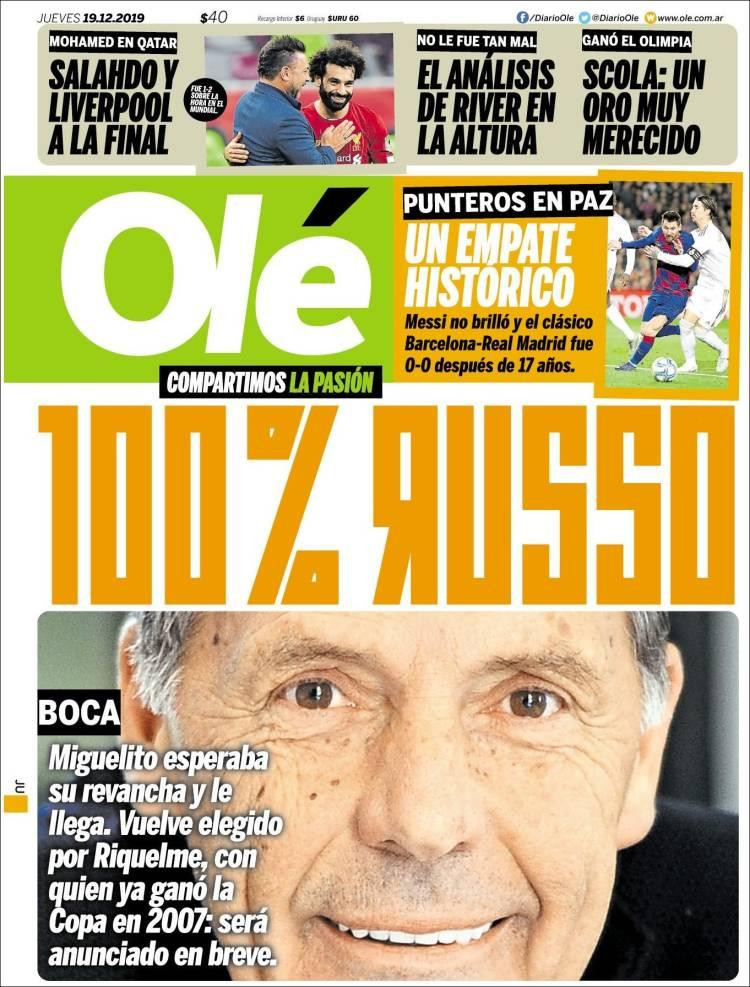 Tapa de Olé, 19 de diciembre de 2019