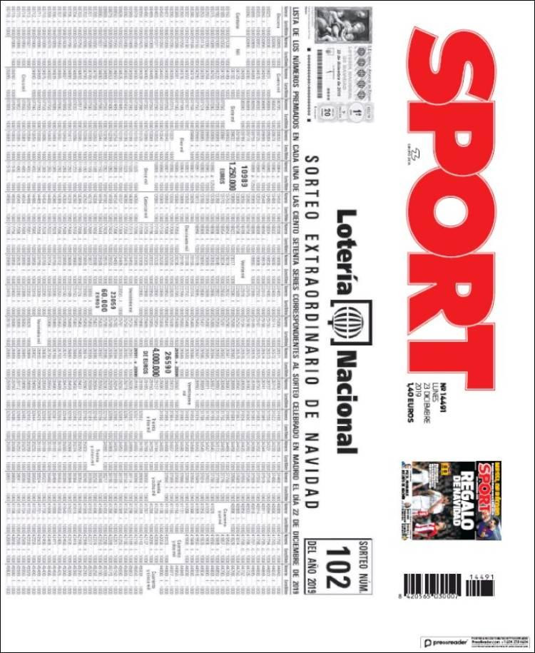 Tapas de diarios, Sport de España, lunes 23 de diciembre de 2019