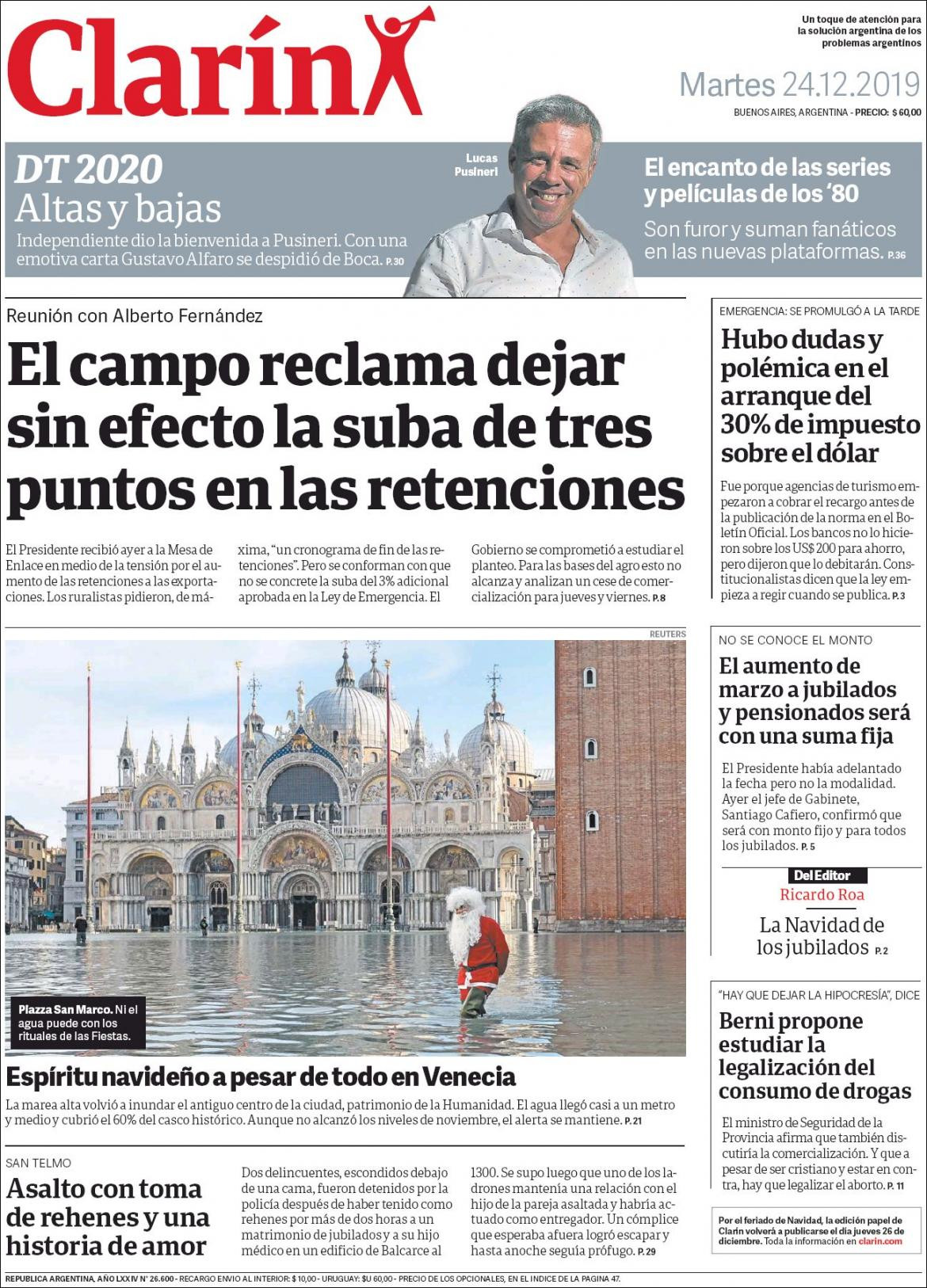 Tapas de diarios, Clarin, martes 24 de diciembre de 2019