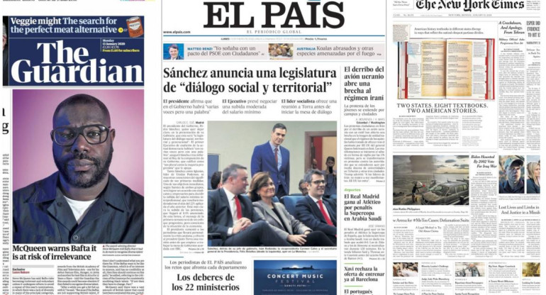 Tapas de diarios del mundo, Diario 26, lunes 13 de enero de 2020