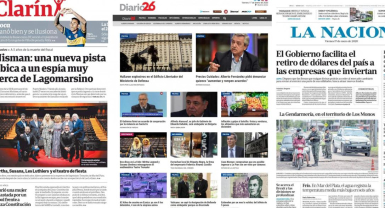 Tapas de diarios, viernes 17 de enero de 2020|