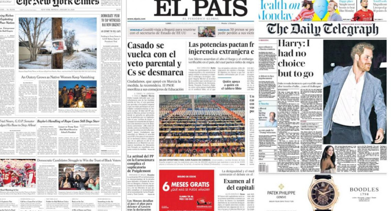 Tapas de diarios, lunes 20 de enero de 2020