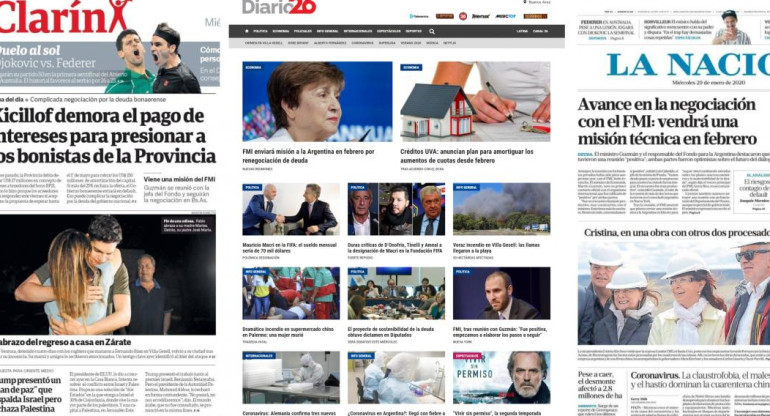 Tapas de diarios, miércoles 29 de enero de 2020