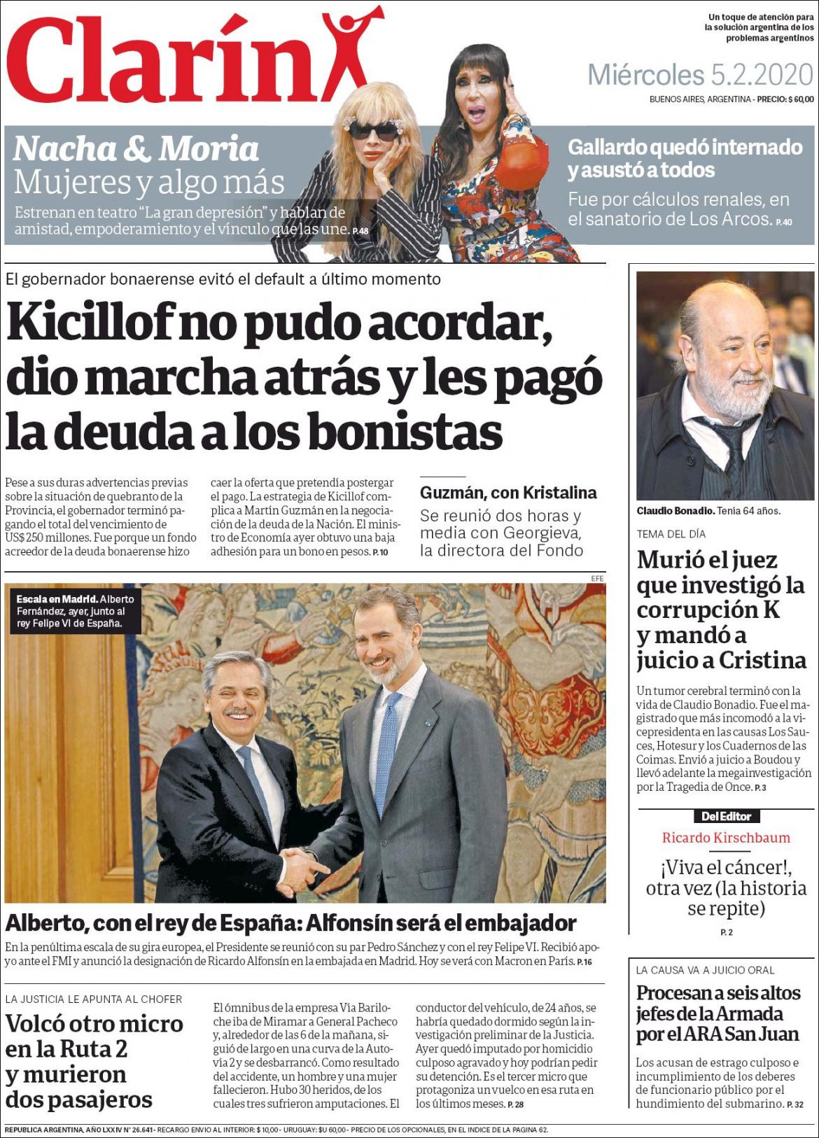 Tapas de Diarios, miércoles 5 de febrero de 2020, CLARIN