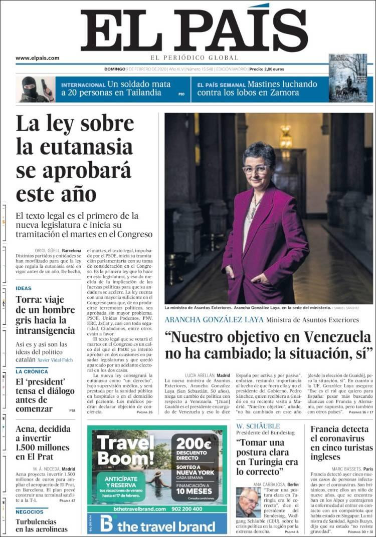 Tapas de Diarios, El País domingo 9 de febrero de 2020