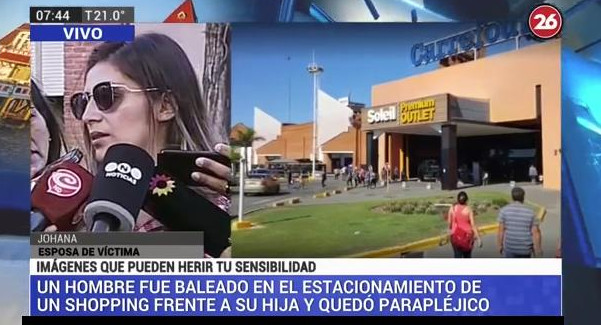 Hombre baleado en estacionamiento de shopping, habla su esposa