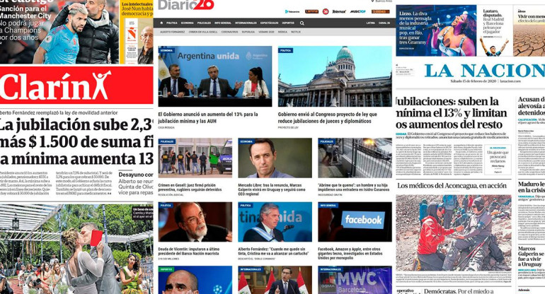 Portadas de diarios argentinos 15-2-20