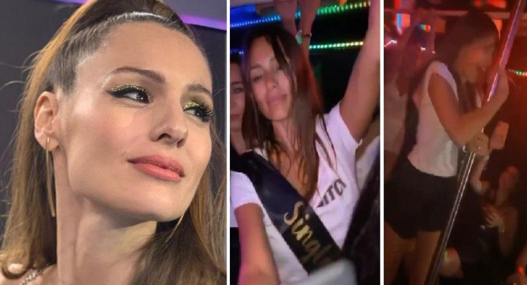 Pampita en despedida de soltera de amiga, baile del caño