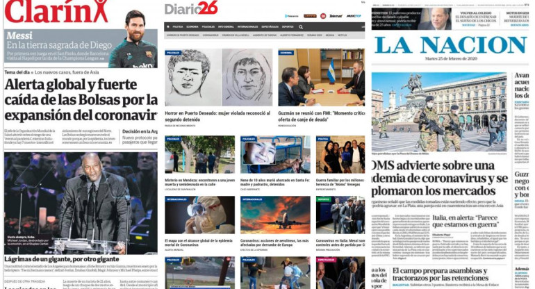 Tapa diarios, martes 25 de febrero de 2020|