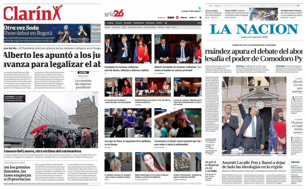 Tapa diarios, lunes 2 de marzo de 2020|