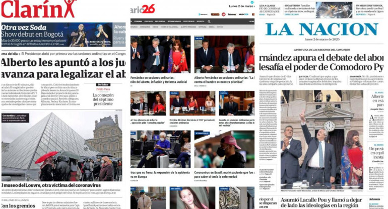 Tapa diarios, lunes 2 de marzo de 2020|