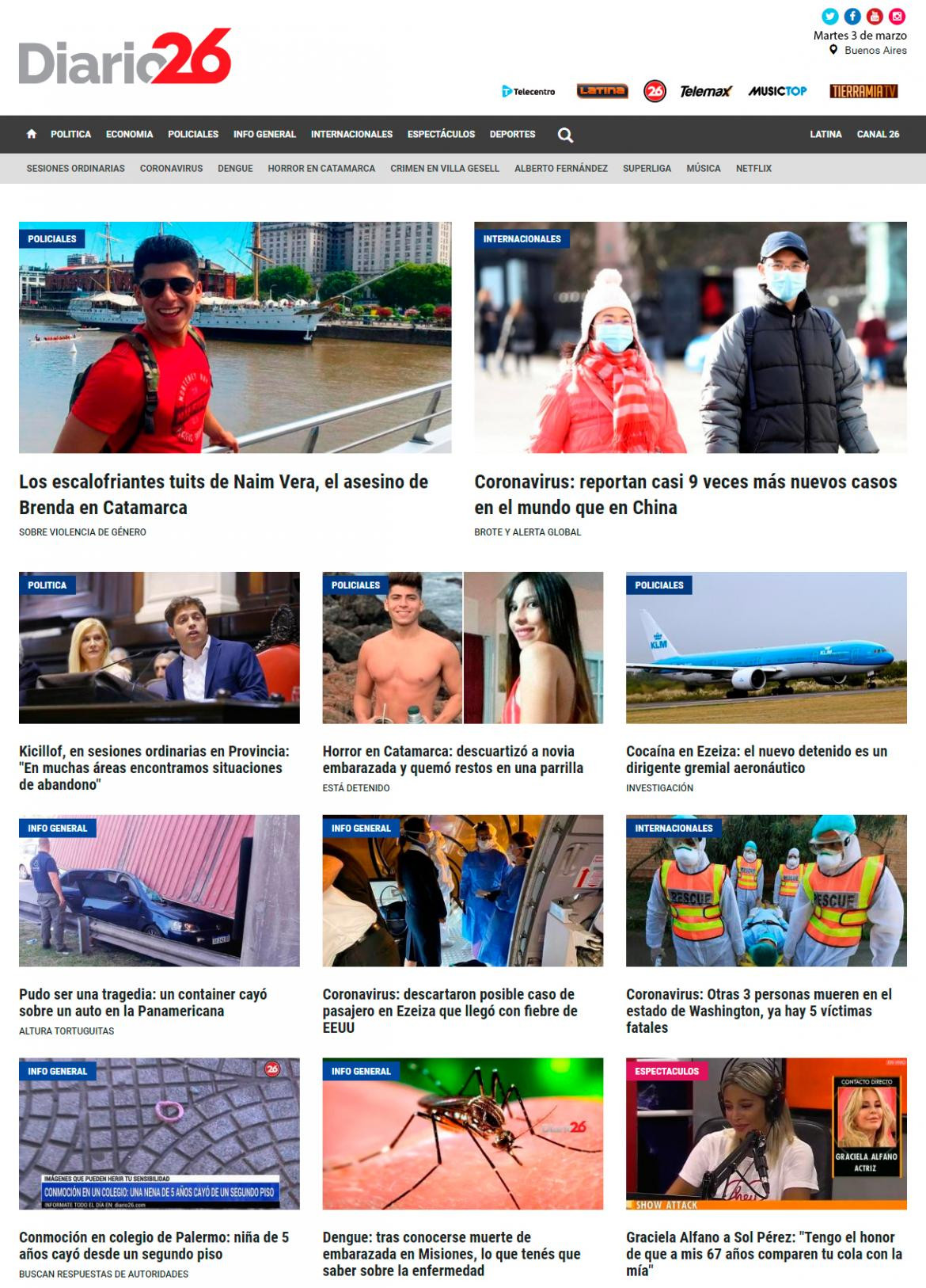 Tapas de diarios, Diario 26, martes 3 de marzo de 2020