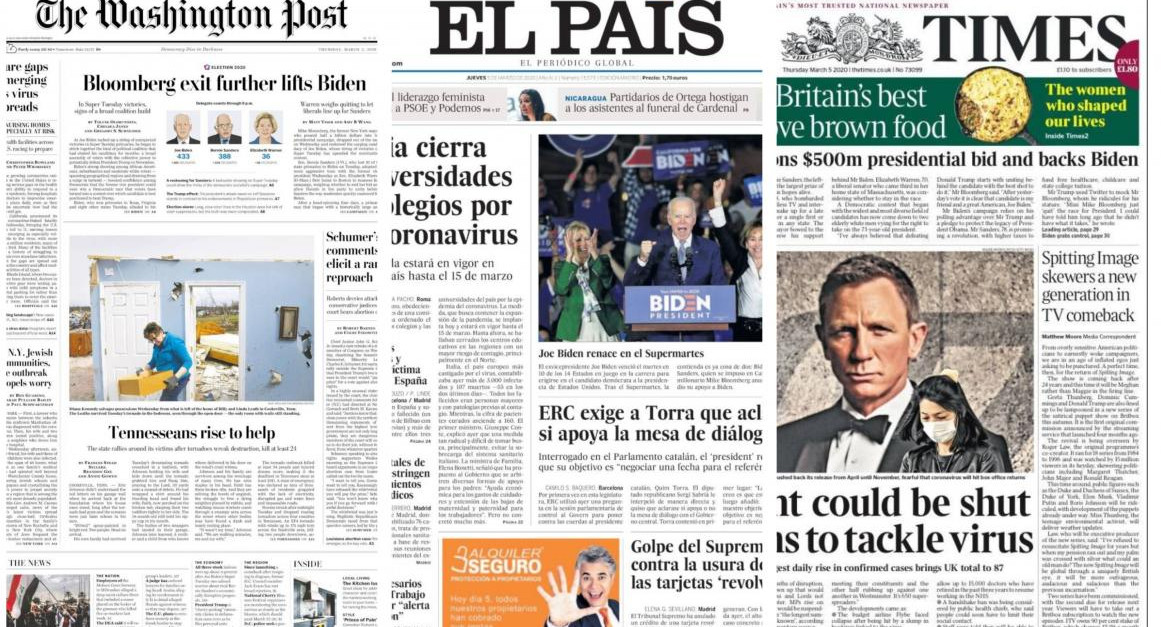 Tapa de diarios, Jueves 5 de marzo de 2020