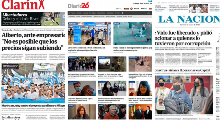 Tapa de diarios, Jueves 5 de marzo de 2020