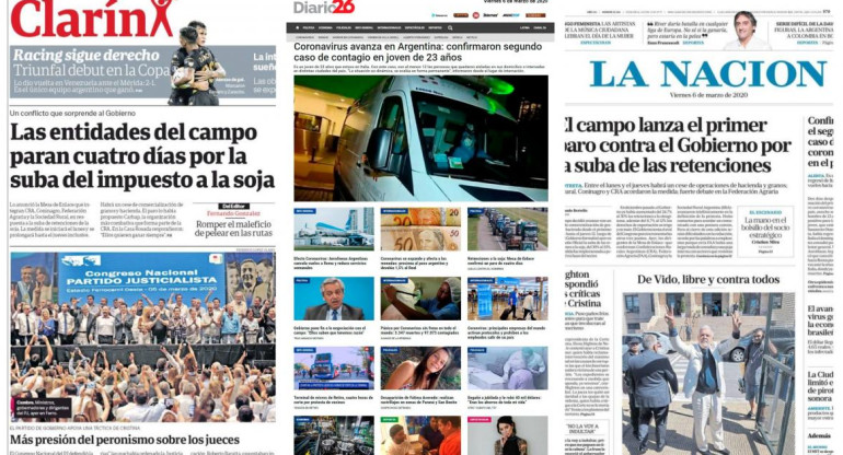 Tapa de diarios, viernes 6 de marzo de 2020